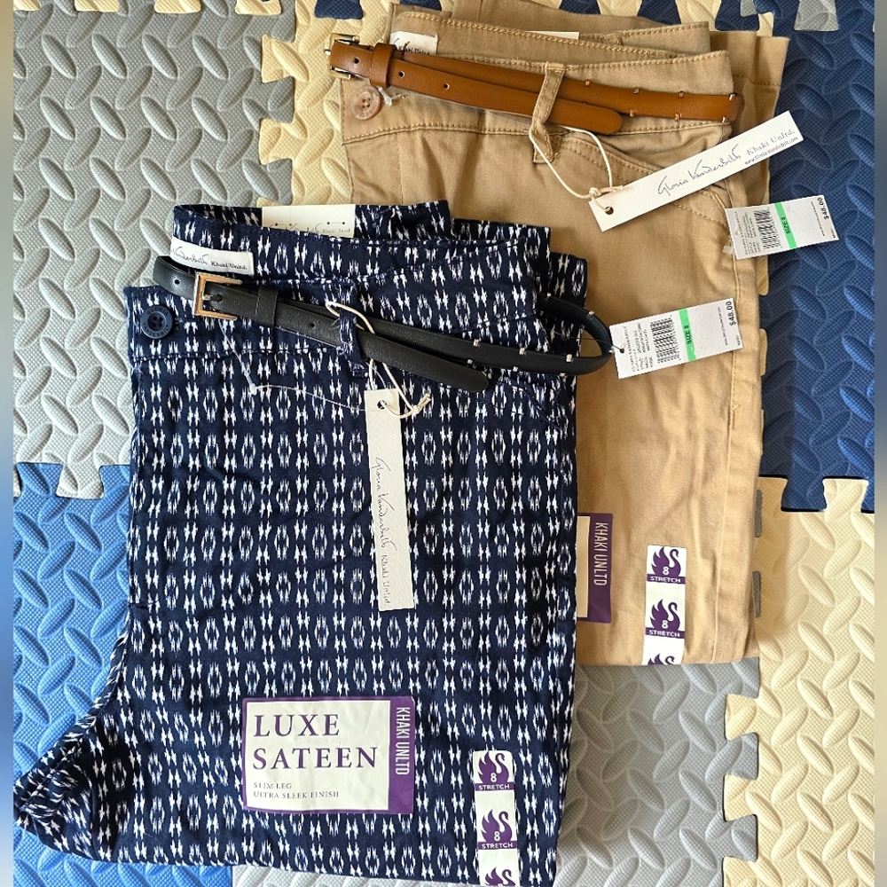 Gloria Vanderbilt Unltd Lux Sateen Slim W/ Belt‎ Navy Pattern